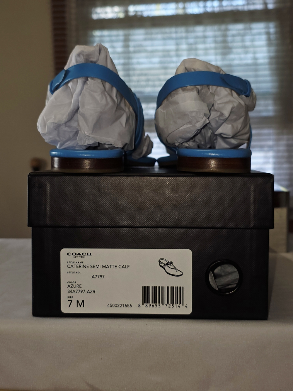 COACH Caterine Semi Matte Calf Leather Sandals in Azure Size 7M - Picture 6 of 8